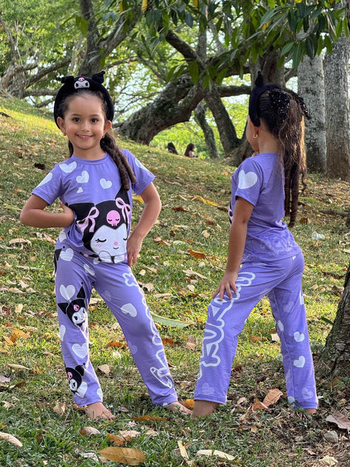 Pijama Niños Kuromi Corazones Blancos