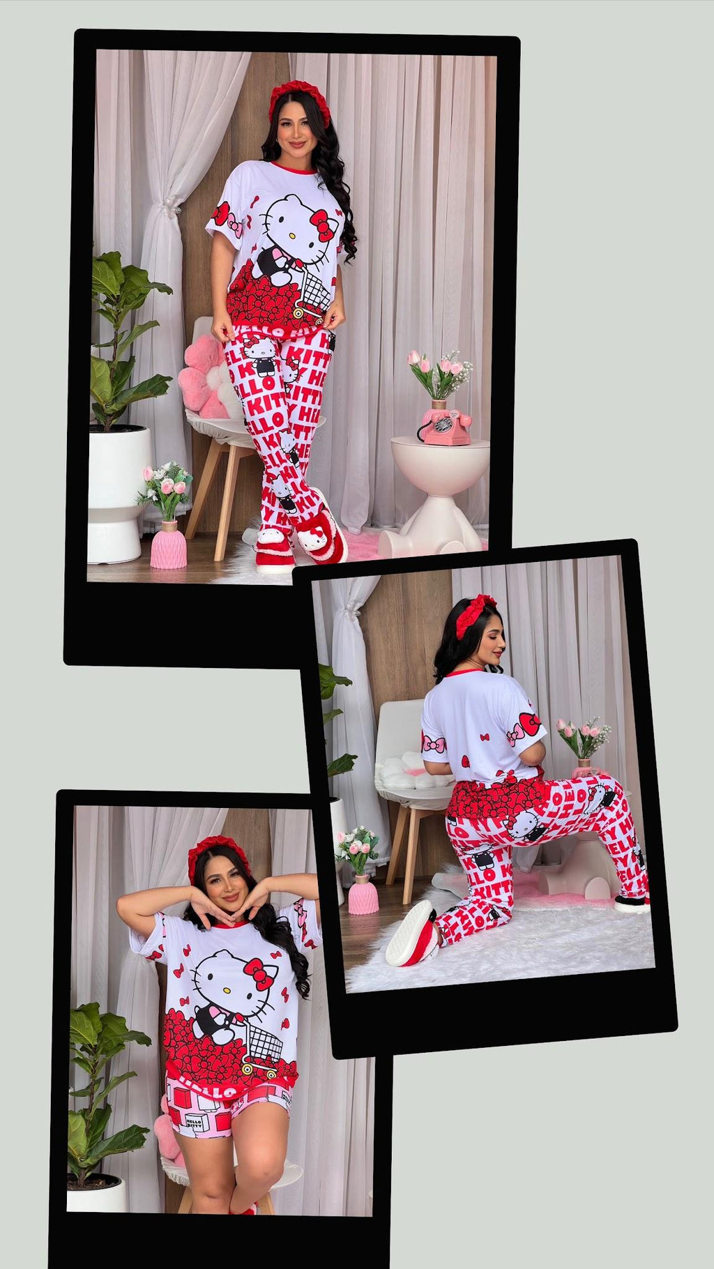 Pijama Trío Hello Kitty Moños Rojos