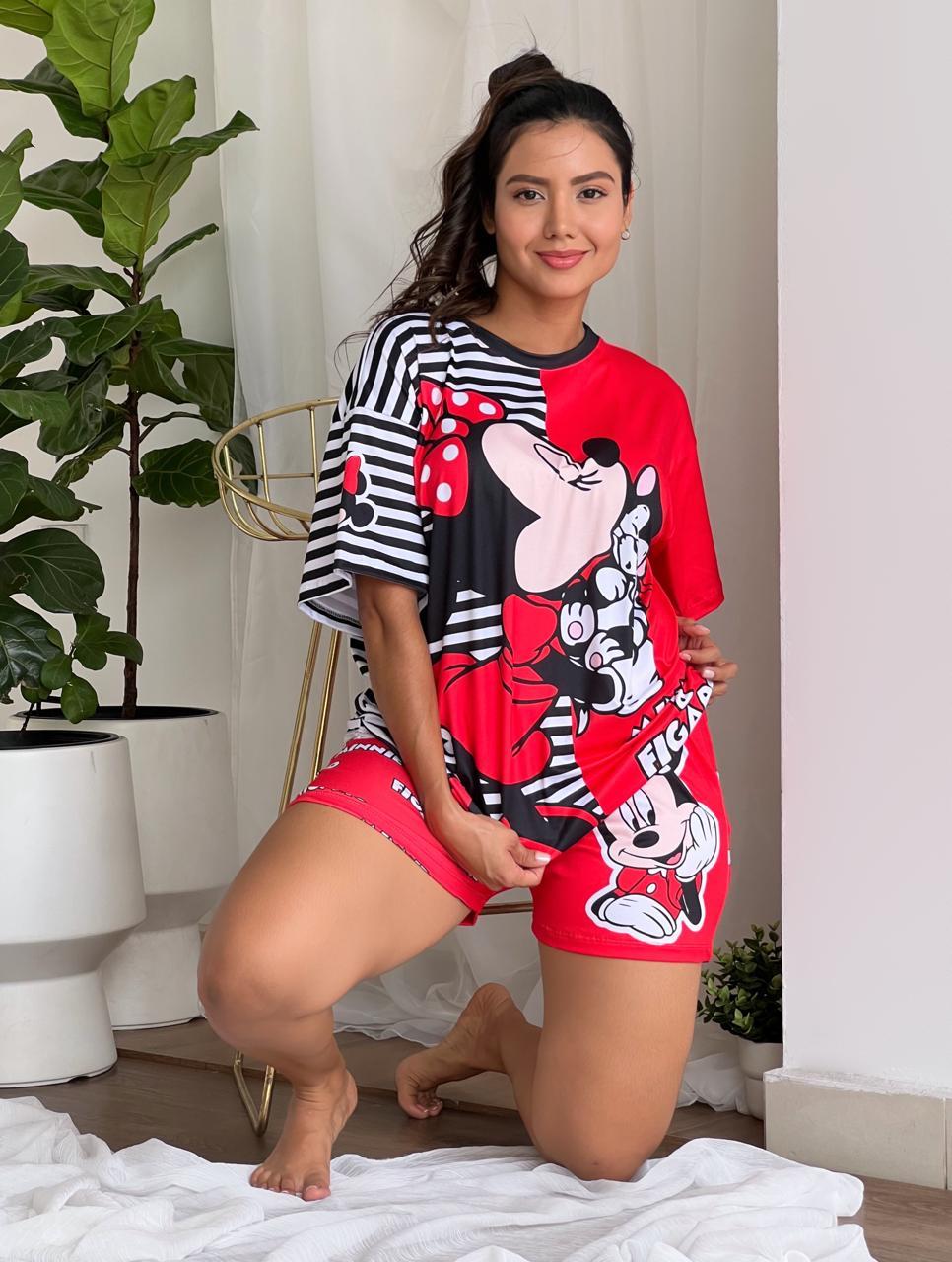 Pijama Trío Minnie y Figaro Rojo y Negro