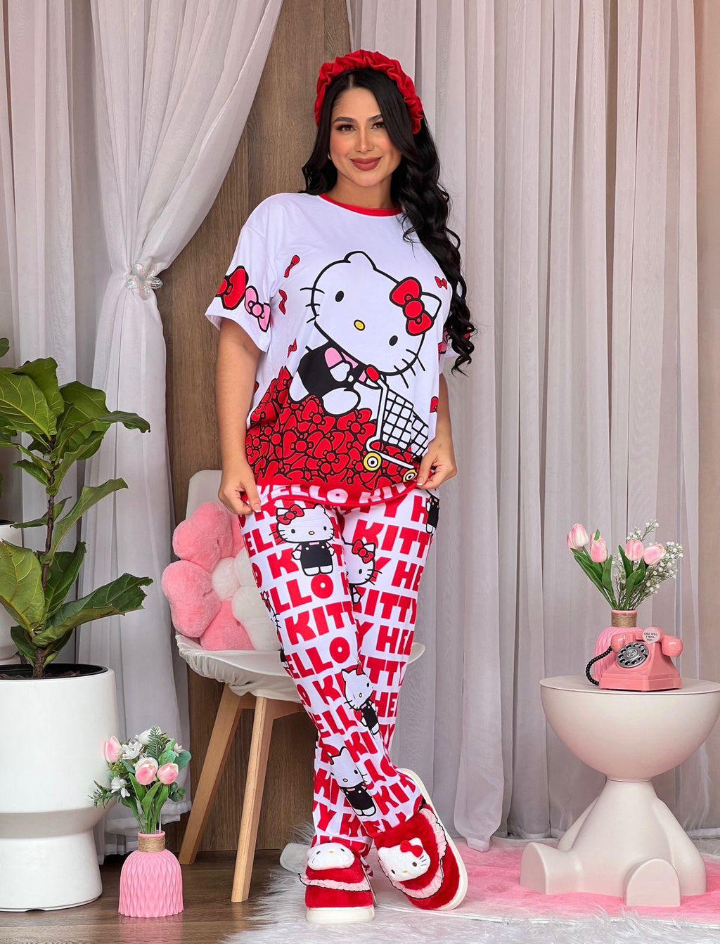 Pijama Trío Hello Kitty Moños Rojos