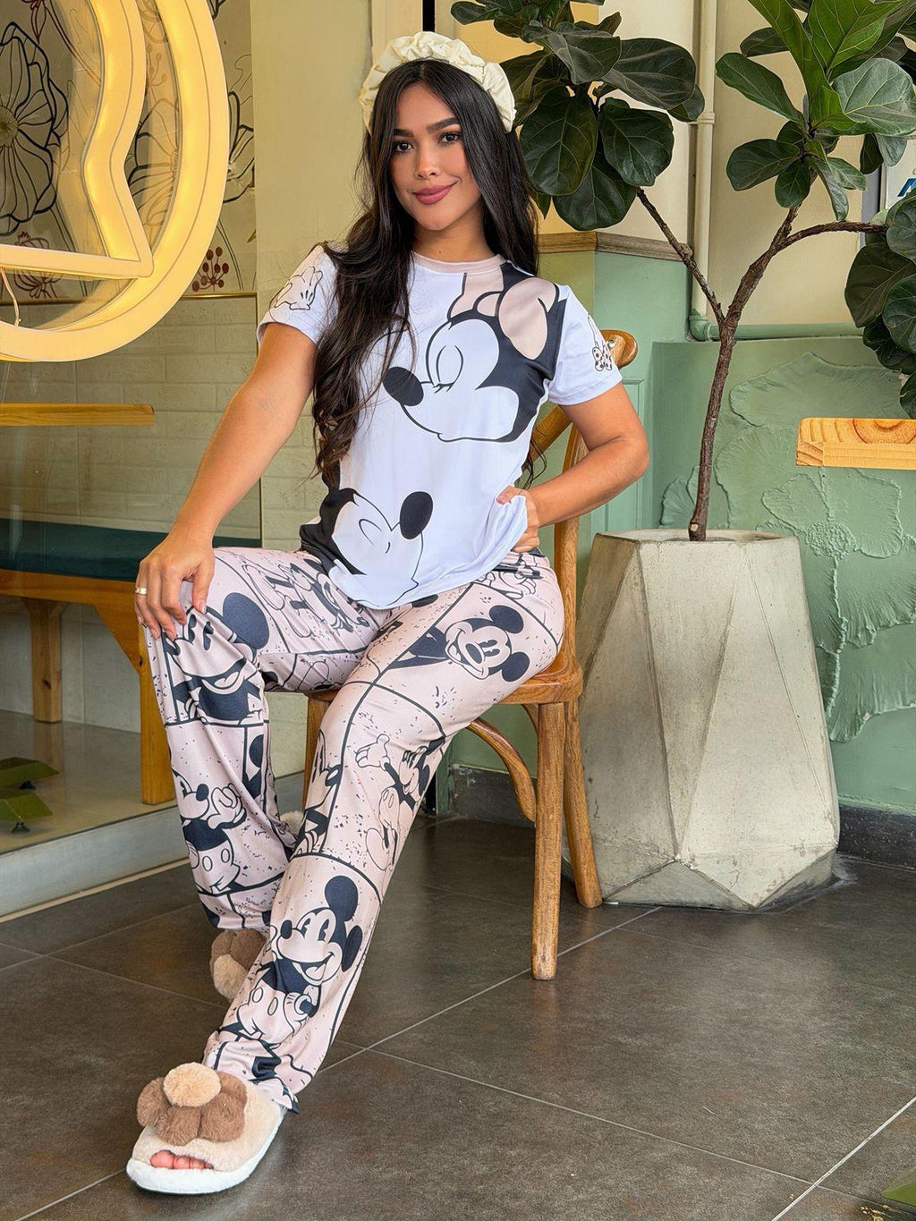Pijama Pantalón Camiseta Minnie y Mickey Beige